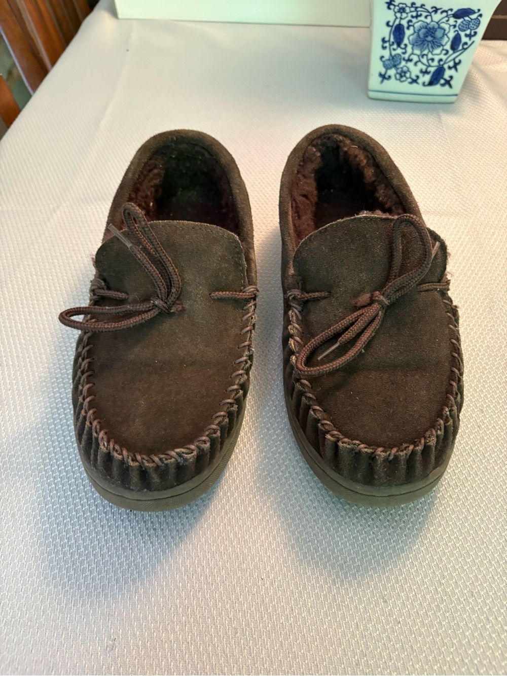 Bearpaw woman’s Brown Suede Moccasin Slippers - Plush Lined